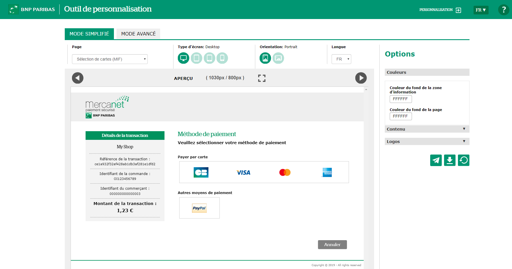exemple de l'outil de personnalisation